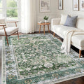 KUTA 5x7 Area Rugs, Vintage Green Washable Rugs for Living Room Ultra Thin Soft Non-Slip Printed Distressed Tribal Traditional Farmhouse Carpet for Bedroom Dining Room Dorm Office Home
