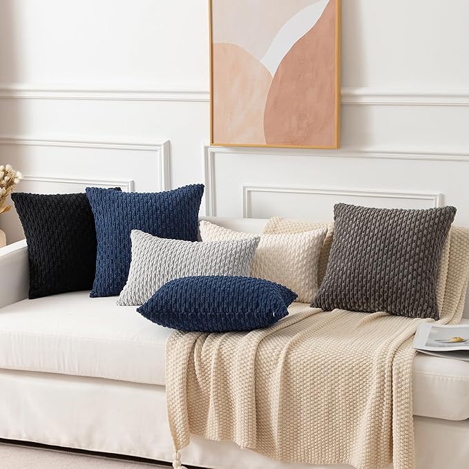Kevin Textile 12x20 Inch Pillow Cover 1 Pack Boho Decorative Soft Striped Corduroy Lumbar Farmhouse Solid Color Accent Rectangle Cushion Case for Living Room Couch Sofa Bed, Light Grey