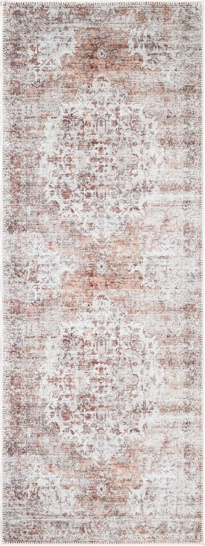 Bloom Rugs Washable Non-Slip 10 ft Runner - Ivory/Blush Traditional Runner for Entryway, Hallway, Bathroom, and Kitchen - Exact Size: 2.5' x 10'
