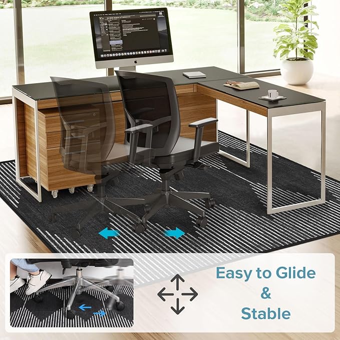 Office Chair Mat for Hardwood Floors, Durable 36"x55" Low-Pile Bohemian Stripe Desk Rug with Non-Slip Backing, Easy-Glide Computer Floor Protector for Rolling Chairs