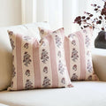 Amor Virisso Floral Throw Pillow Covers 18x18 Set of 2 Block Print Pillow Covers Neutral Floral Striped Farmhouse Decorative Pillow Covers for Sofa Couch Bed, Red