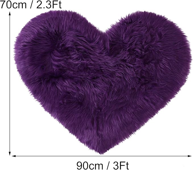 uxcell Heart Shaped Rugs for Bedroom,Small Aesthetic Carpet Girls,Cute Shaggy Floor Mirror Mat,Pastel Furry Throw Rug 2.3ftx3ft, Purple