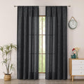 Simplebrand Black Faux Linen Textured Semi Sheer Curtains 72 Inches Long 2 Panels Set, Light Filtering Privacy Farmhouse Curtains, Soft Window Drapes Rod Pocket Top for French Door, Bedroom, 40W x 72L