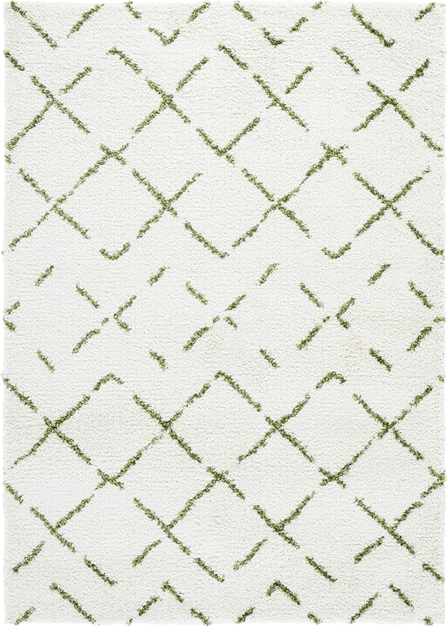 SAFAVIEH Arizona Shag Collection Area Rug - 5'1" x 7'6", Ivory & Green, Moroccan Boho Design, Non-Shedding & Easy to Clean, Ideal for Living Room, Bedroom, Dining Space (ASG743Y)