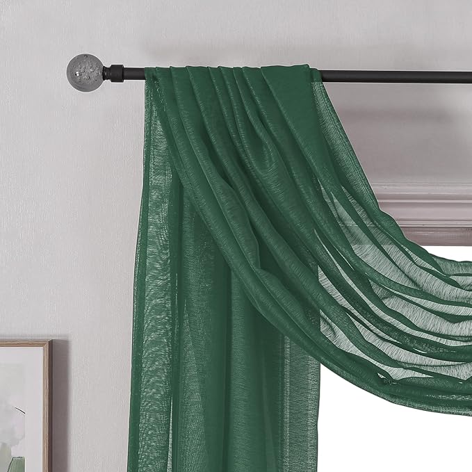 DONREN Dark Hunter Green Semi-Sheer Window Valance - Luxury Soft Scarf for Wedding Arch & Curtains (1 Panel, 52 x 288 Inch Length)