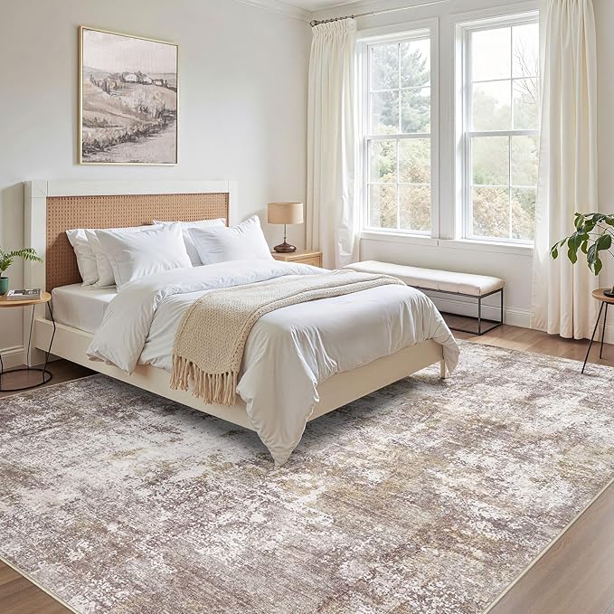 Washable 6X9 Area Rug: Modern Abstract Soft Non-Slip Indoor Rugs Home Decor - Low Pile Stain Resistant Foldable Carpet for Living Room Bedroom Dining Room Playroom(Golden Brown,6'X9')