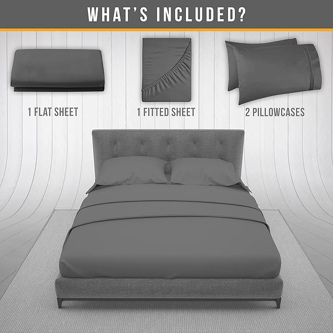 King Size Sheets Set Cooling - Luxury Hotel Sheet - Soft Bed Sheet with Elastic Corner Straps - Deep Pockets Microfiber Bedsheet - Bedding Sheets & Pillowcases - 4 Piece (King, Gray)