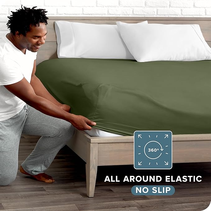 Bare Home Fitted Bottom Sheet Short Queen Size - Premium 1800 Microfiber - Ultra-Soft Hotel Luxury - Deep Pocket - Durable and Long Lasting - Fitted Sheet (Short Queen, Cypress)
