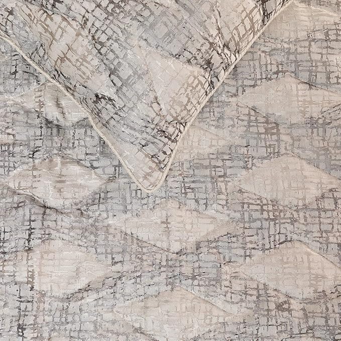 The HomeCentric King Queen Twin Grey Decorative King 90"x18" Bed Runner with 2 Pillow Cover, Quilted Bed Scarf on Jacquard Fabric - Graphitti Grey