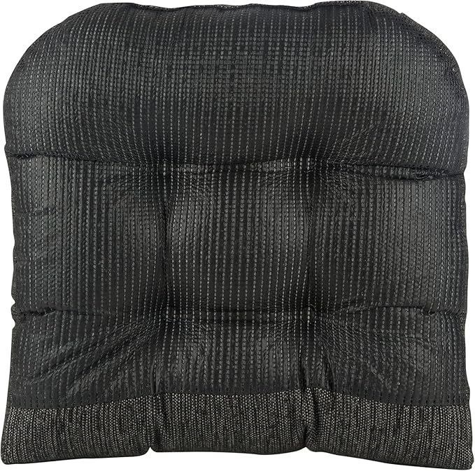 Klear Vu Gripper Overstuffed Universal Non-Slip Dining Chair Cushions for Kitchen Decor or Office Use, U-Shaped Skid-Proof Seat Pad, 17x17 Inches, 2 Count (Pack of 1), Chenille Black