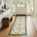 jinchan Elora 2x5 Floral Runner Rug for Hallway Washable Runner Vintage Romance Christmas Design Non Slip Thin Indoor Floor Cover Low-Profile Throw Carpet for Entryway Bedroom Porch, Green/Beige