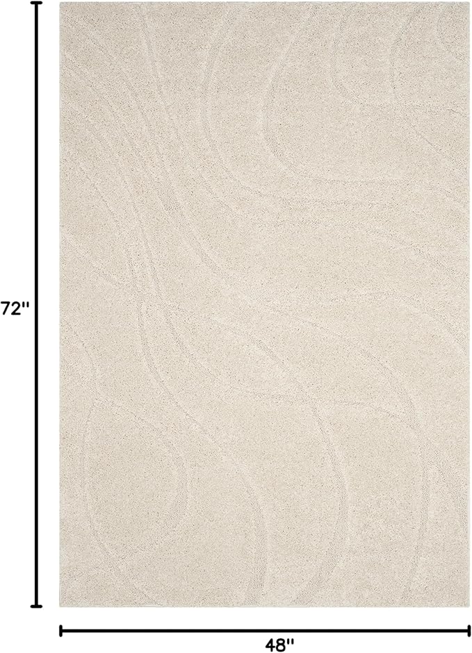 SAFAVIEH Florida Shag Collection Accent Rug - 4' x 6', Creme & Creme, Non-Shedding & Easy Care, 1.2-inch Thick Ideal for High Traffic Areas in Entryway, Living Room, Bedroom (SG471-1111)