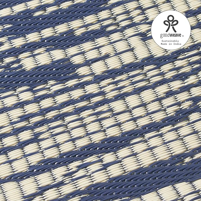 Fab Habitat Abstract Distressed Stripes Outdoor Rug - Waterproof, Fade Resistant, Crease-Free, Reversible - Premium Recycled Plastic - Patio Porch Balcony Deck - Brooklyn Blue - 8x10 ft