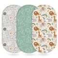 Baby Bassinet Sheets Girl Boy, Fitted Bassinet Sheet Set 3 Pack Bassinet Mattress Sheets Universal Fit for Rectangle, Round, Oval, Hourglass Mattress, Soft Breathable Green & Apricot Lion