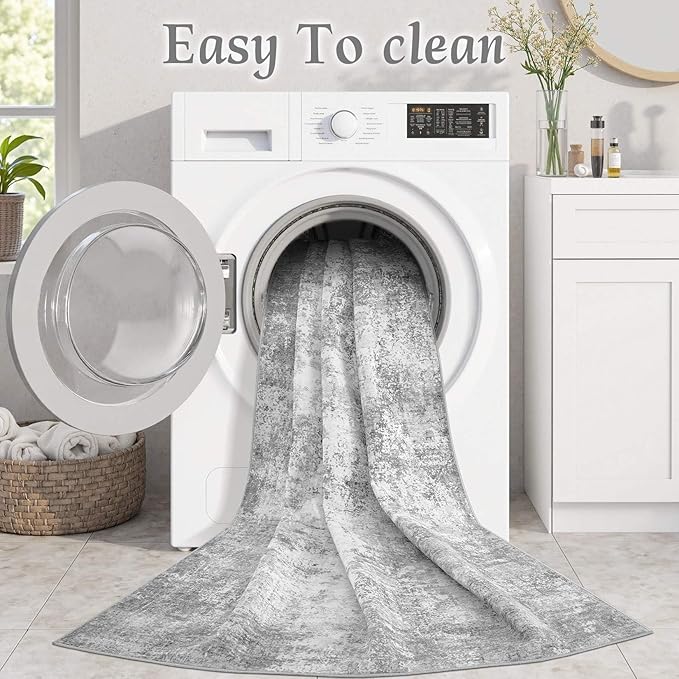 Washable 6X9 Area Rug: Modern Abstract Soft Non-Slip Indoor Rugs Home Decor - Low Pile Stain Resistant Carpet for Living Room Bedroom Dining Room Playroom Office(Grey,6'X9')