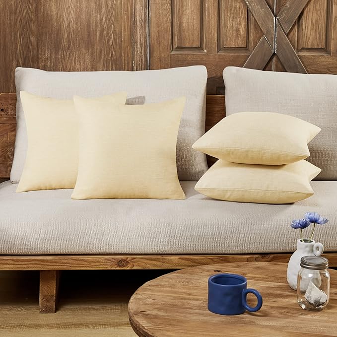 Deconovo Decorative Throw Pillow Covers - Set of 4 Soft Linen Cushion Covers, 20x20 Inch, Green & Machine Washable Pillowcases for Sofa, Bedroom, Living Room Décor, Pale Banana,COVERS ONLY, No Inserts