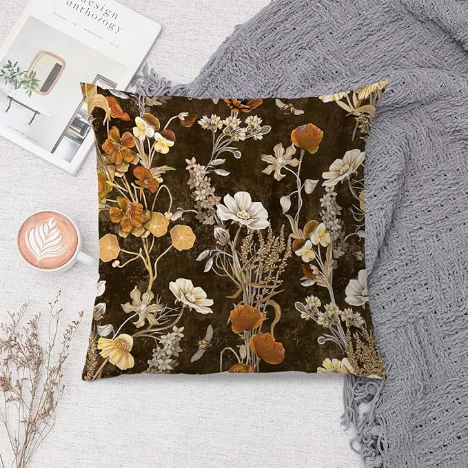 Aesthetic Floral Pillow Covers 18x18 - Vintage Floral Decorative Throw Pillow Covers Pillowcases for Living Room Bedroom, Outdoor Pillow Covers, Cottagecore Room Decor (Double-Sided)