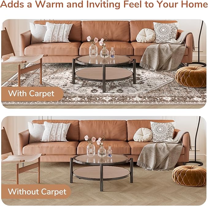 OPPODREAM Thin Area Rugs 5x7, 5x7 Washable Rug with Non Slip Backing, 5 x 7 Faux Cashmere Low-Pile Carpet, Khaki