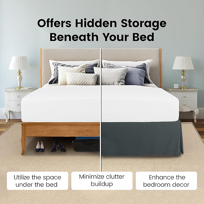 Utopia Bedding Twin Bed Skirt - Soft Quadruple Pleated Ruffle - Easy Fit with 15 Inch Tailored Drop - Hotel Quality, Shrinkage and Fade Resistant (Twin, Grey)