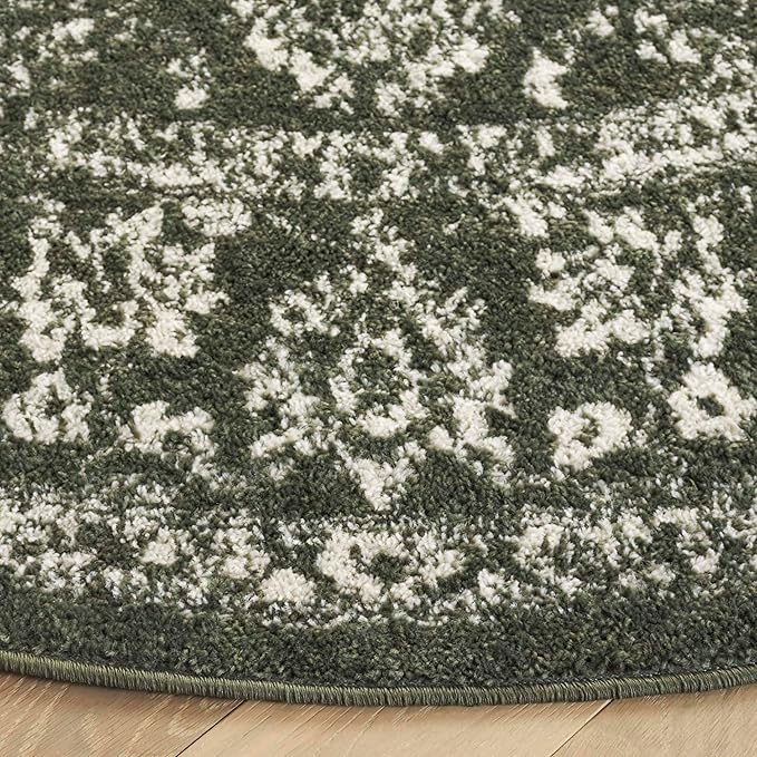SAFAVIEH Adirondack Collection Area Rug - 6' Round, Dark Green & Ivory, Distressed Vintage Floral Design, Non-Shedding & Easy to Clean, Ideal for Living Room, Bedroom, Dining Space (ADR109Y)