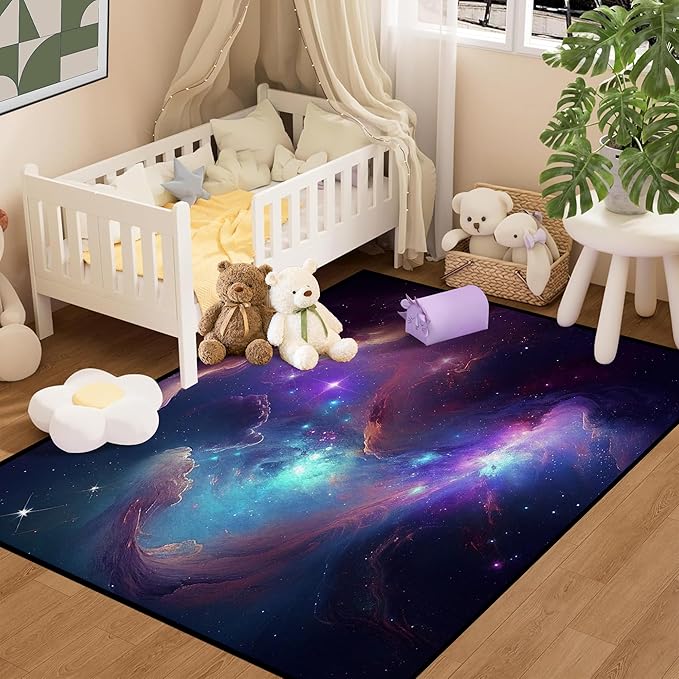 Galaxy Area Rug Bedroom Living Room for Girls Kids Boys Carpet Nebula Vortex Throw Rugs Purple Blue Cloud Floor Mat 59 in x 39 in