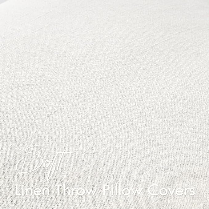 EMEMA Decorative Linen Throw Pillow Covers 26x26 Inch Cream Boho Farmhouse Neutral Couch Throw Pillows for Bed Pack of 2 Accent Pillowcase Modern Sofa Cushion Livingroom Home