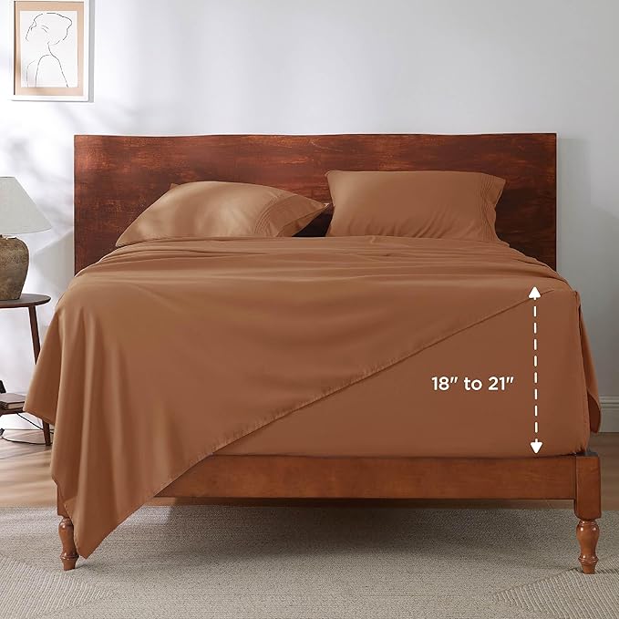 Bedsure Deep Pocket King Sheet Set - Fits Mattresses Up to 21 Inches Thick - 4 Piece GentleSoft Bed Sheets, Moisture Wicking, Soft & Cooling Bedsheet & Pillowcases, Easy & Secure Fit, Orange
