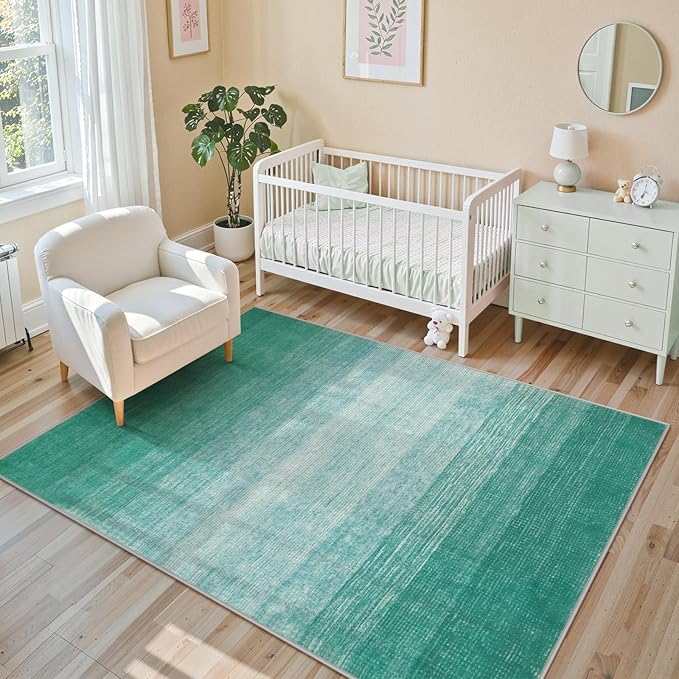 Wonnitar Modern Ombre 5x7 Teal Rugs for Living Room, Non-Shedding Stain Resistant Dining Table Large Rug, Washable Abstract Non-Slip Bedroom Throw Carpet for Apartment Entrance (Teal, 5'x7')