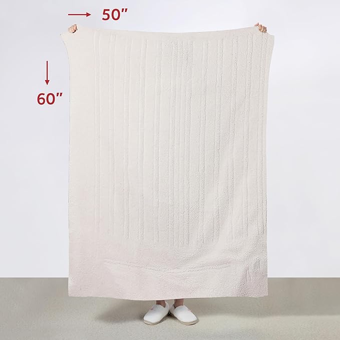 Sunbeam Royal Sherpa Foot Pocket Heated Throw Electric Blanket, 50" x 60", 4 Heat Settings, 4-Hour Auto Shut-Off, Warming Throw for Couch or Bed, Fast Heating, Machine Washable, Natural
