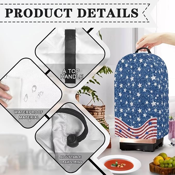 USA Flag Print Blender Dust Cover Stand Mixer or Coffee Maker Appliance Covers with Drawstring Anti Fingerprint Polyester Dust Proof Stain Resistant Blender Cover for Kitchen