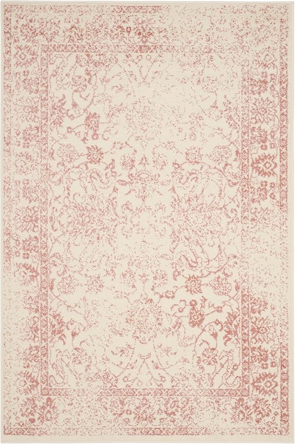 SAFAVIEH Area Rug 6x9 - Adirondack Collection - Ivory & Rose, Distressed Vintage Floral Design, Non-Shedding & Easy to Clean, Ideal for Living Room, Bedroom, Dining Space (ADR109H)