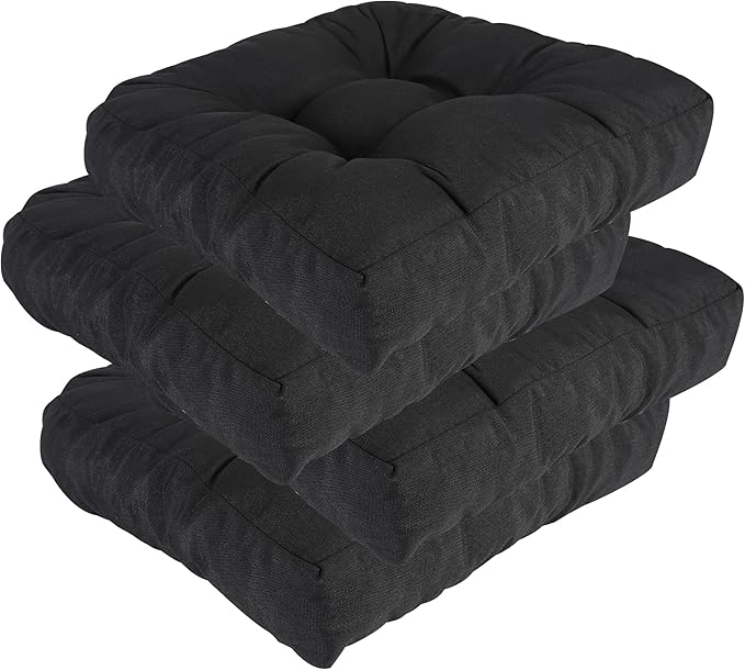 RACE LEAF Patio Chair Cushions 19x19 Inch 4 Pack, Memory Foam Outdoor Cushions Water Resistant Non-Slip Tufted for Garden Chair (Black)