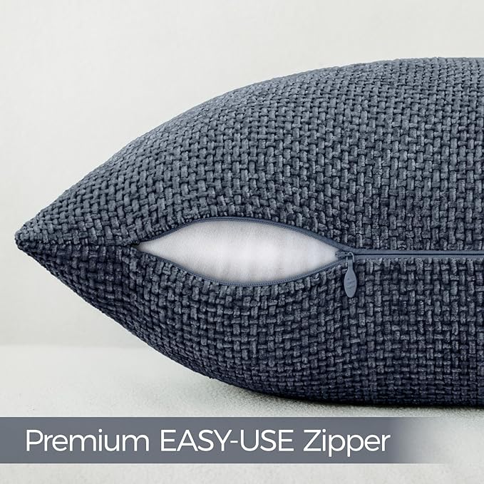 a moment Dark Blue Chenille Throw Pillow Covers 16x16 Inch Pack of 2 Modern Decorative Throw Pillow Covers Farmhouse Cross Covers Home Decor for Sofa Bedroom Living Room