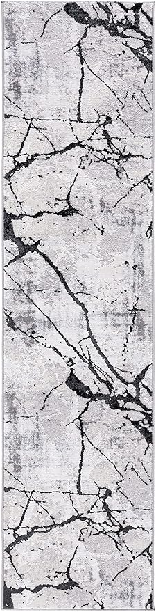 SAFAVIEH Amelia Collection Runner Rug - 2' x 22', Grey & Black, Modern Abstract Design, Non-Shedding & Easy Care, Ideal for High Traffic Areas in Living Room, Bedroom (ALA293K)