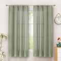 Simplebrand Sage Green Faux Linen Textured Curtains 63 Inch Length 2 Panels for Bedroom, Semi Sheer Light Filtering Privacy Farmhouse Curtains, Soft Thick Rod Pocket Window Drapes, 40W x 63L Inch