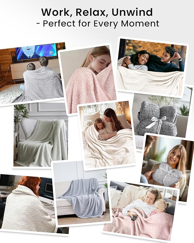 Super Soft Throw Blanket 50x60 Inches, Half-Side Plush Fuzzy Blanket for Couch, Sofa, Bed & Chair, Warm Cozy Lightweight Knit Blanket for Fall & Winter