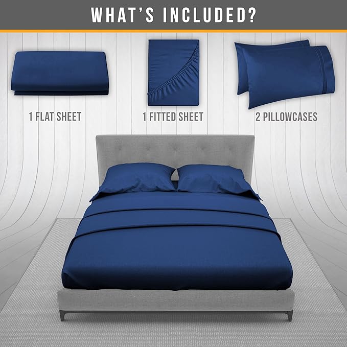 California King Sheet Set - Luxury Hotel Bed Sheet - Soft Cooling Sheets with Elastic Corner Straps - Deep Pocket Microfiber - Bedding Sheets & Pillowcases -4PC (Cal King Size, Navy Blue)