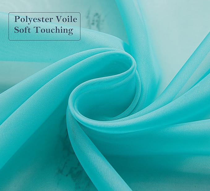 PI Sheer Curtains 63 inches Long with Grommet,Lightweight Voile Textured Window Treatment for Kitchen/Dinning Room 2 Panels (W52 X L63, Lake Blue)