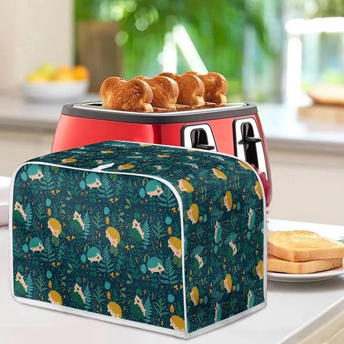 Flowers Hedgehog Printed 4 Slice Kitchen Machine Covers, Dustproof Toaster Cover Fits Most Standard Toaster, Small Kitchen Appliance, Bread Maker Protector