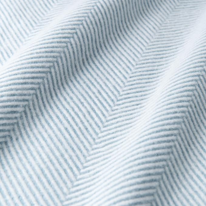 Hofdeco Premium Coastal Decorative Throw Blanket for Patio Couch Sofa, Baby Blue Herringbone with Fringe, 52"x72"
