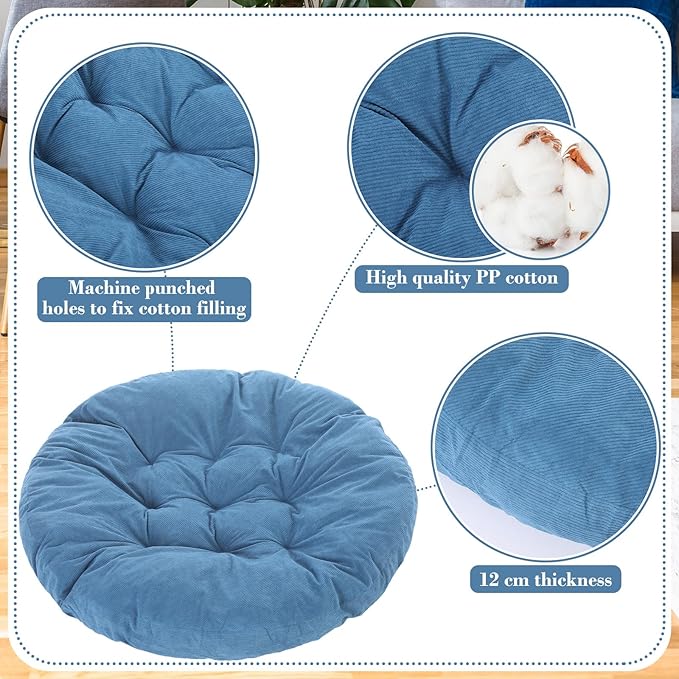 Large Floor Cushion Seating Round Floor Pillows Cushions for Adults Oversized Playroom Pillows Reading Nook Big Pillow for Sitting Meditation Yoga Living Room Sofa Balcony (Lake Blue)