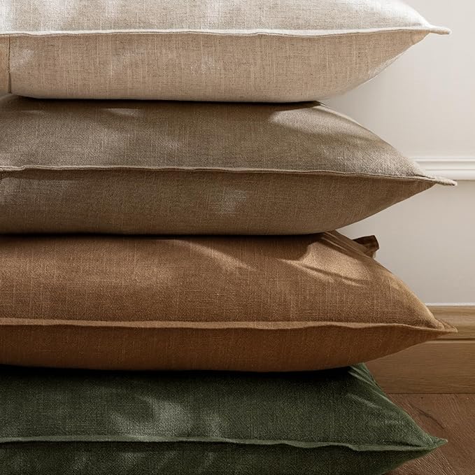 EMEMA Decorative Linen Throw Pillow Covers 24x24 Inch Brown Boho Farmhouse Neutral Couch Throw Pillows for Bed Pack of 2 Accent Pillowcase Modern Sofa Cushion Livingroom Home