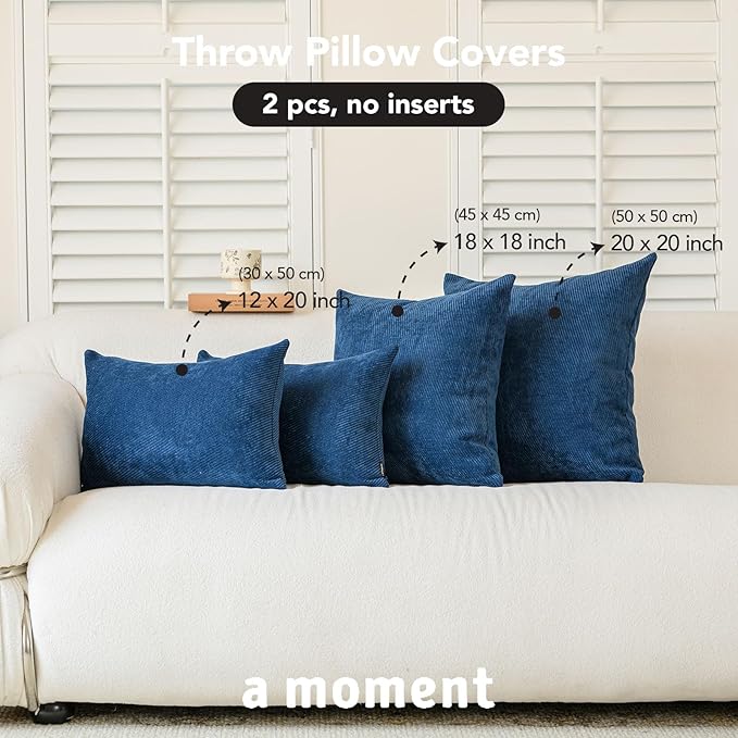 a moment Pack of 2 Decorative Chenille Throw Pillow Covers with Twill Cushion Covers for Sofa Living Room Couch Bed 12x20 Inch Blue