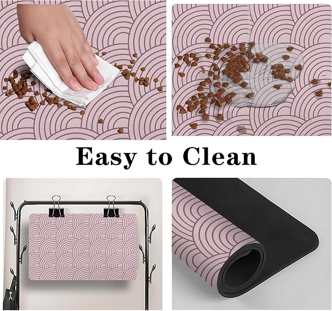 Dog Food Mat for Floors, Absorbent and Quick-Drying Pet Cat Food Mat,Anti-Fouling and Easy-to-Clean Pet Feeding Mat,Dog Bowl Mats for Messy Drinking Water Bowls.17x27inch Boho Style