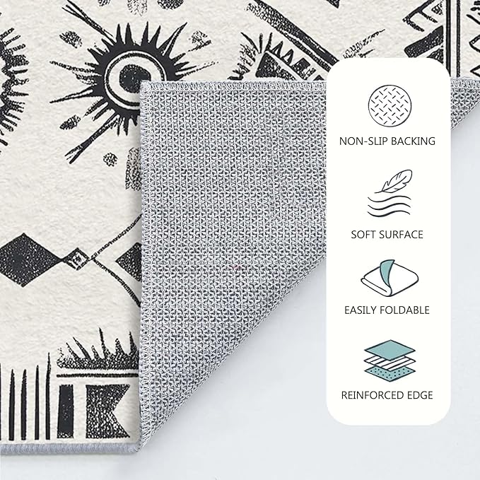 4x6 Western Area Rug Southwestern Tribal Black White Rug Non Slip Low Pile Large Carpet for Home Kitchen Living Room Bedroom Dining Room Office