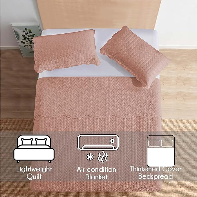 IR Imperial Rooms California King Quilt Bedding Set Size (118"x106") + 2 Pillow Shams (20" x 36"+ 2") - 3 Pcs All Season Reversible Microfiber Coverlet Embossed Quilt Bedspread (Peach/Baby Pink)