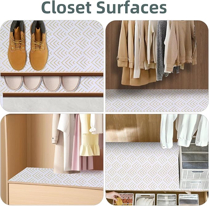 Shelf Liner for Kitchen Cabinets Non Adhesive Drawer Liner Non-Slip Thickened Shelf Liner Paper Strong Easy to Clean for Tool Box Refrigerator with Knife and Tape Measure, Gold Arrow, 23.6 x 236.2 in