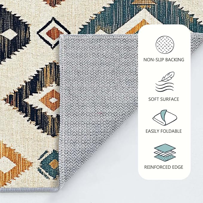 5x7 Western Aztec Area Rug Southwestern Tribal Black Beige Tan Rug Non Slip Low Pile Large Carpet for Home Kitchen Living Room Bedroom Dining Room Office