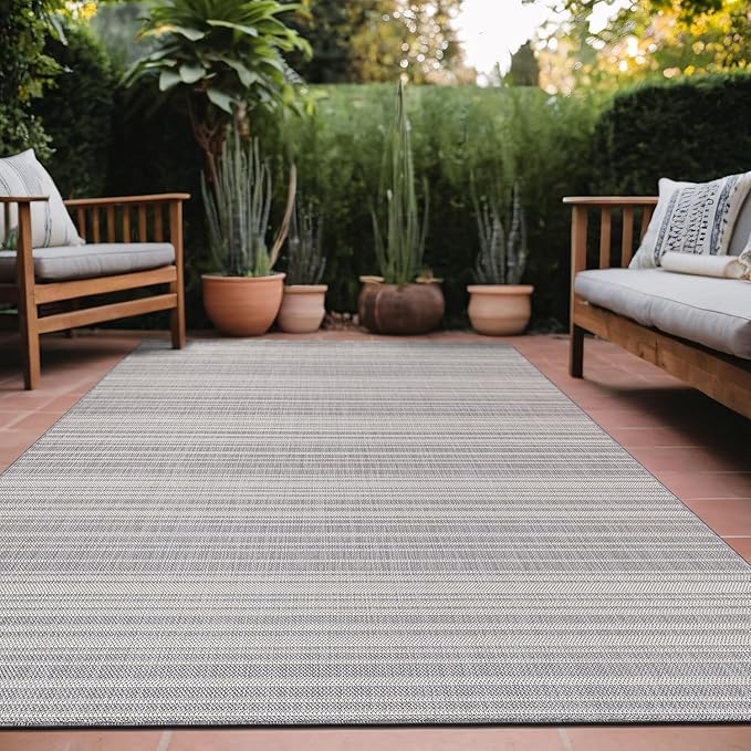 Stripe Outdoor Rug 6x9 Washable Outside Carpet for Indoor Patio Porch Waterproof Easy Cleaning Non Shedding Area Rugs Gray 6 x 9