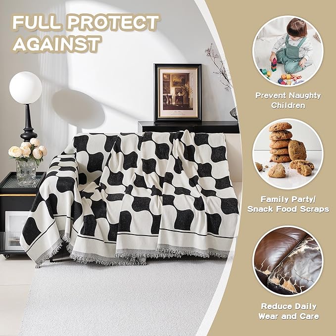 MEETSKY Couch Cover Sofa Covers Washable Simple Modern Black Triangle Plaid Geometric Jacquard Sofa Slipcover for 3 Cushion Couch Covers for Dogs, 91" x 134", Black Checkerboard